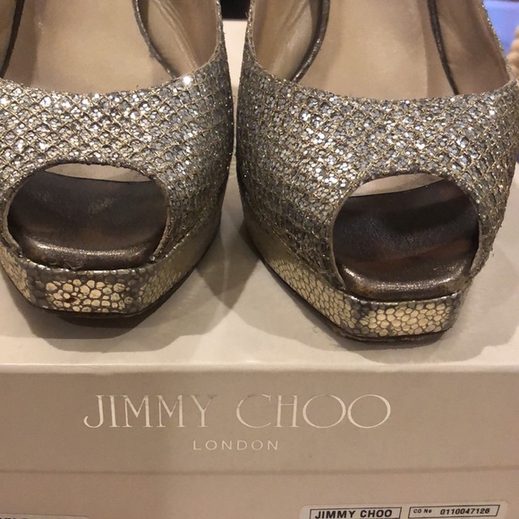 Jimmy Choo Glitter Champagne Clue Heels 7 - Picture 5 of 10
